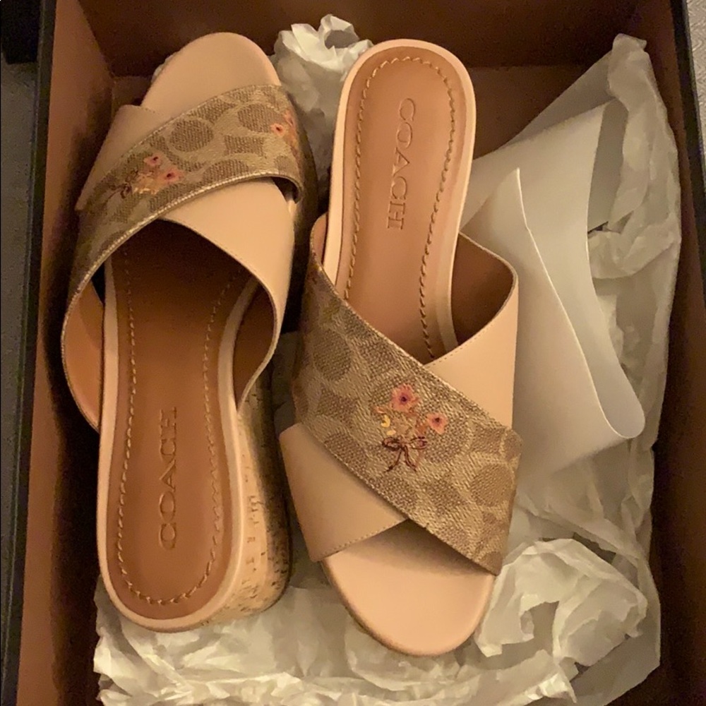 Coach Cream and Brown Sandals with Elegant Design